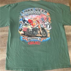 Mens XL GMC Army Green Short Sleeve Lone Star Rally Galveston 2010‎